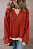 Contrast Round Neck Long Sleeve Sweatshirt - Trendsi - Flyclothing LLC