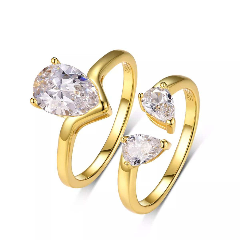 2 Piece 1.75 Carat Moissanite 925 Sterling Silver Teardrop Ring - Trendsi - Flyclothing LLC