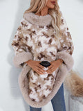 Furry Contrast Three-Quarter Poncho - Trendsi - Flyclothing LLC