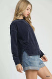 Umgee Round Neck Long Sleeve Side Slit Top - Trendsi - Flyclothing LLC