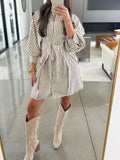 Striped Tie Waist Shirt Dress - Trendsi - Flyclothing LLC