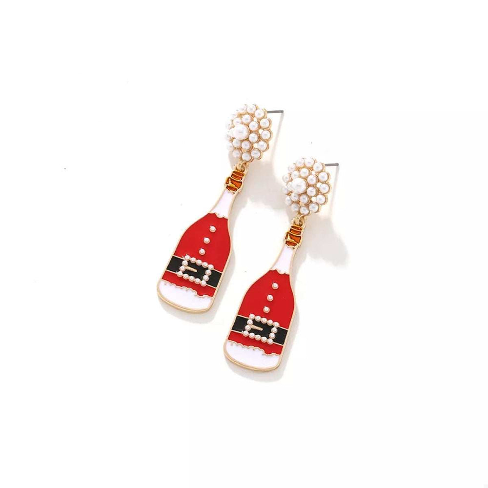 Christmas Champagne Bottle Drop Earrings - Trendsi - Flyclothing LLC