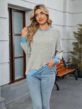 Contrast Trim Round Neck Long Sleeve T-Shirt - Trendsi - Flyclothing LLC
