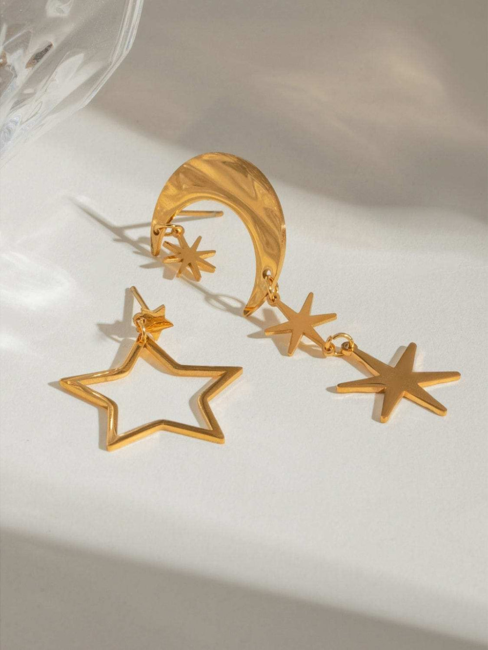 18K Gold-Plated Moon & Star Dangle Earrings - Trendsi - Flyclothing LLC