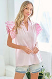 First Love Full Size Striped Flutter Sleeve Blouse - Trendsi - Flyclothing LLC
