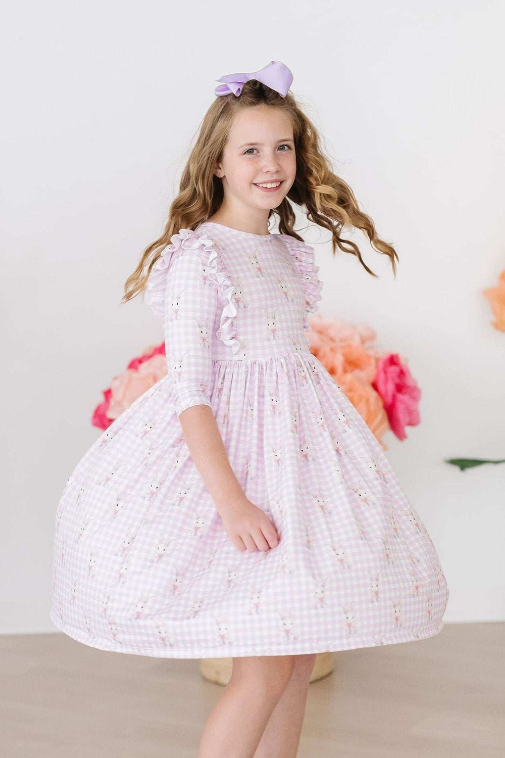 Baby Bunnies 3/4 Sleeve Ruffle Twirl Dress - Mila & Rose ® - Flyclothing LLC