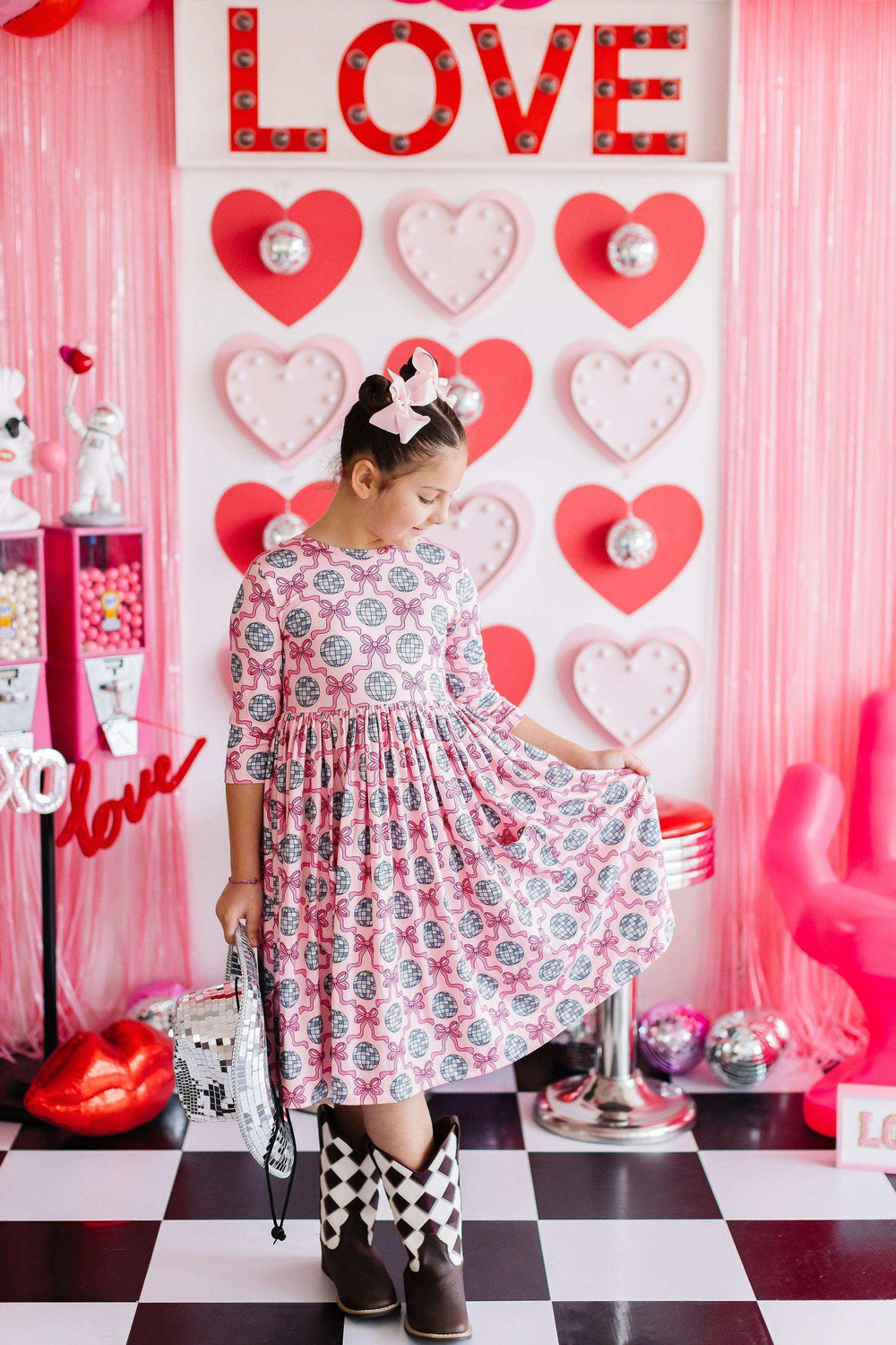 SALE Disco Bows 3/4 Sleeve Pocket Twirl Dress - Mila & Rose ® - Flyclothing LLC