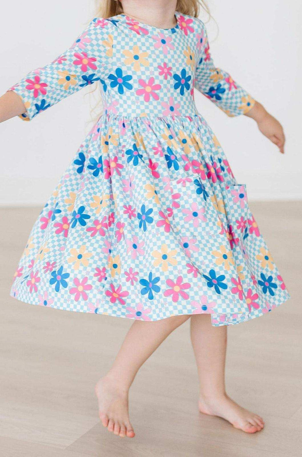 Crazy Daisy 3/4 Sleeve Pocket Twirl Dress - Mila & Rose ® - Flyclothing LLC