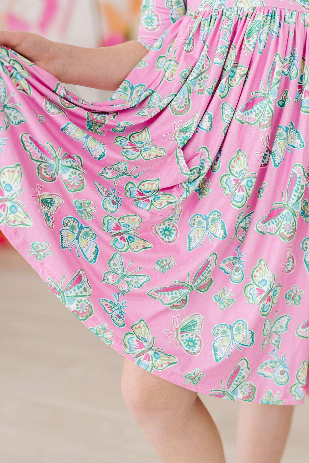 Butterfly Garden 3/4 Sleeve Pocket Twirl Dress - Mila & Rose ® - Flyclothing LLC