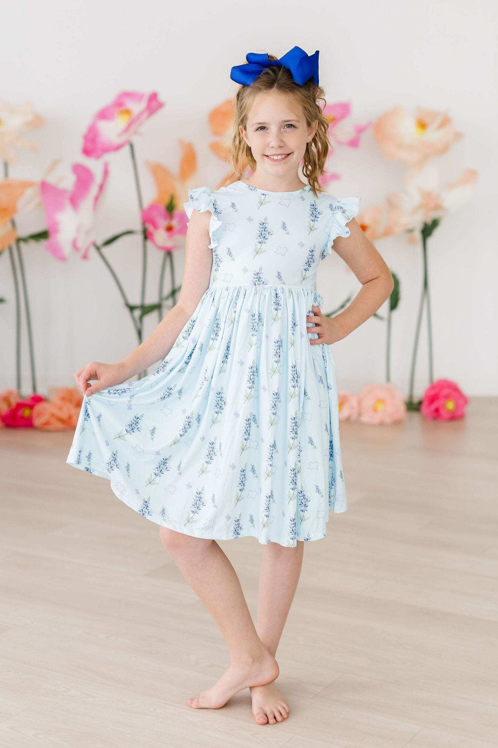 Texas Bluebonnets Flutter Sleeve Twirl Dress - Mila & Rose ® - Flyclothing LLC
