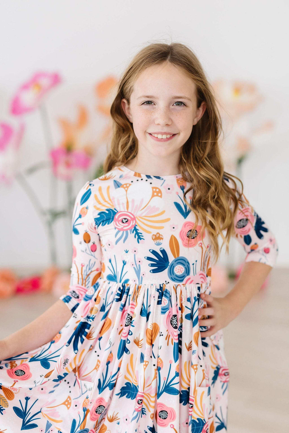 Blush Peony 3/4 Sleeve Pocket Twirl Dress - Mila & Rose ® - Flyclothing LLC