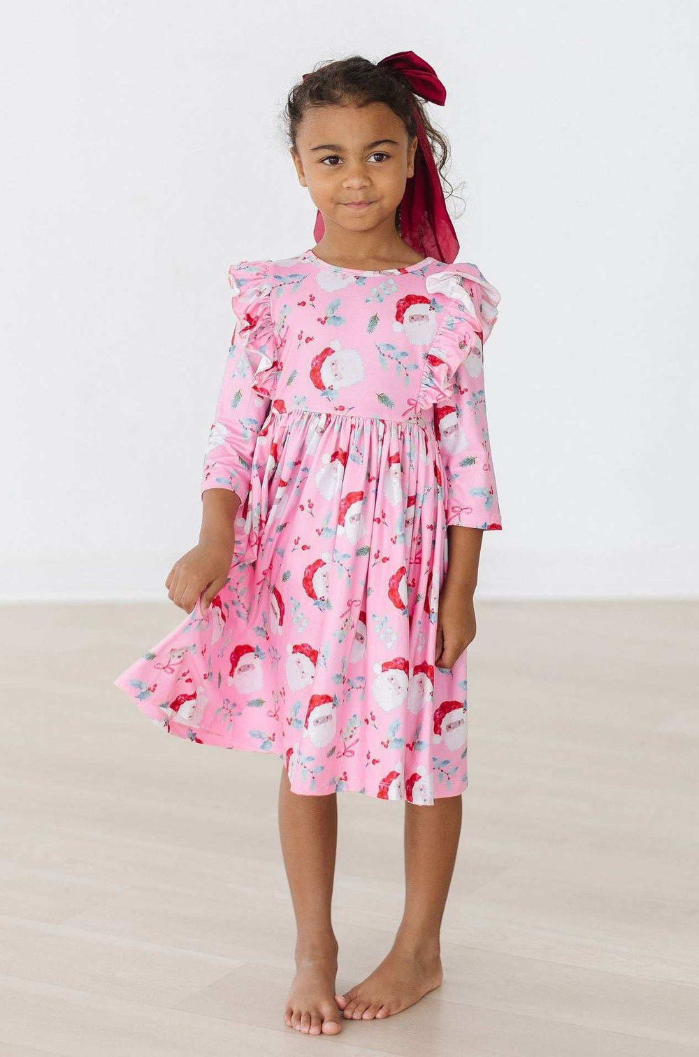 Jolly Old Saint Nick 3/4 Sleeve Ruffle Twirl Dress - Mila & Rose ® - Flyclothing LLC