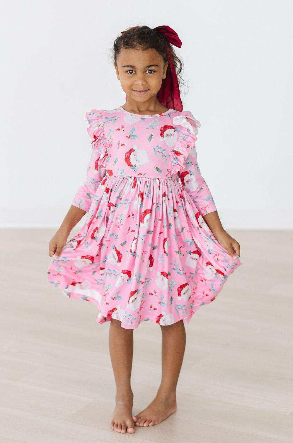Jolly Old Saint Nick 3/4 Sleeve Ruffle Twirl Dress - Mila & Rose ® - Flyclothing LLC