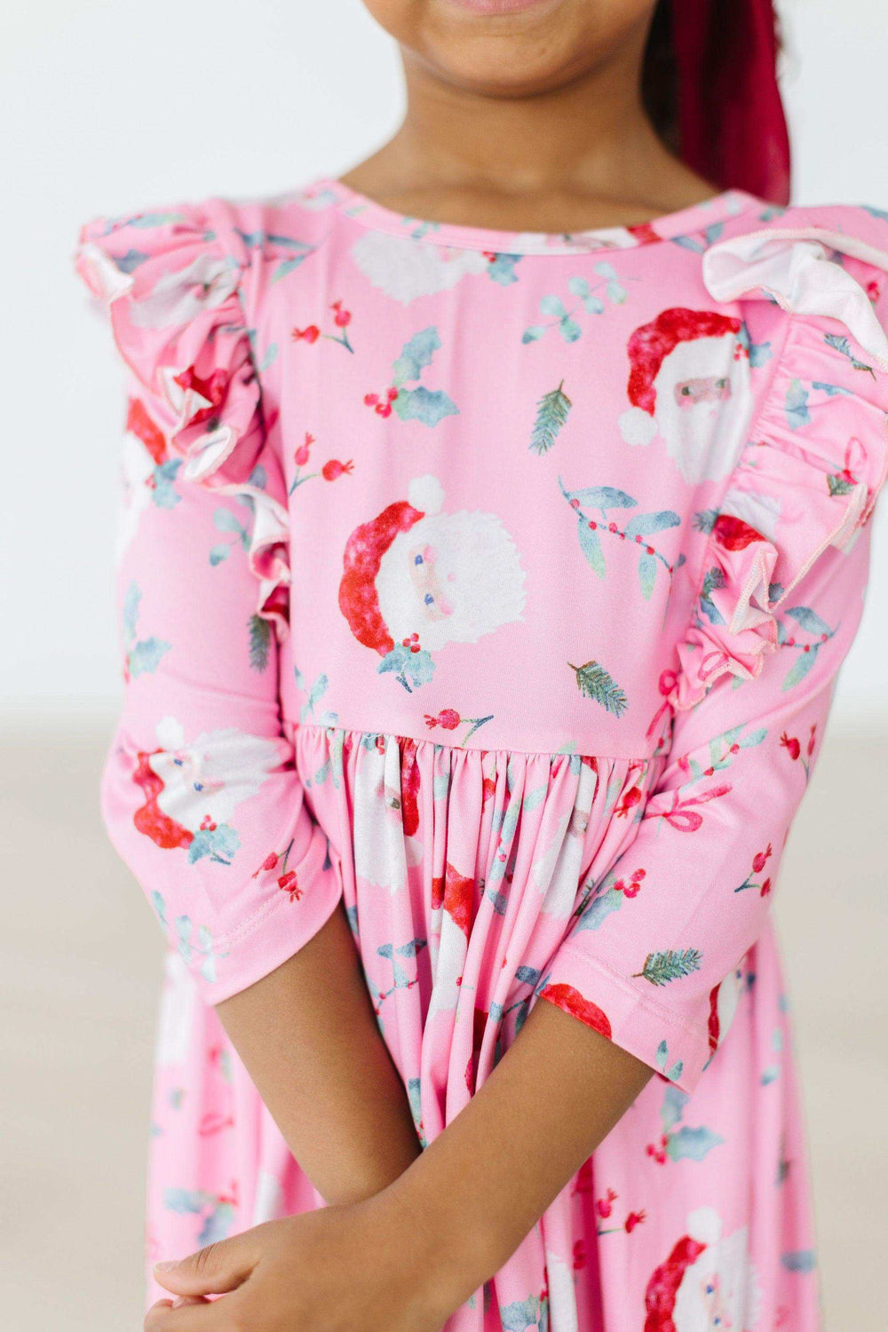 Jolly Old Saint Nick 3/4 Sleeve Ruffle Twirl Dress - Mila & Rose ® - Flyclothing LLC