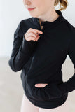Balanced Black Full-Zip Ruffle Active Jacket - Mila & Rose ® - Flyclothing LLC