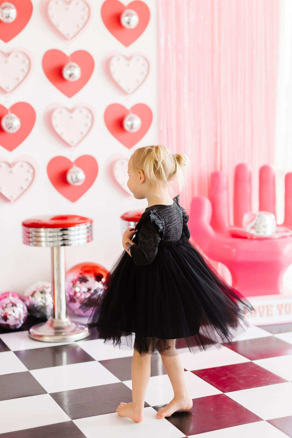 Black Shimmer 3/4 Sleeve Tutu Dress - Mila & Rose ® - Flyclothing LLC