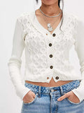 V-Neck Button Up Cropped Cardigan - Trendsi - Flyclothing LLC