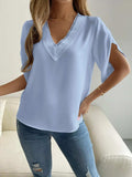 V-Neck Short Sleeve Blouse - Trendsi - Flyclothing LLC