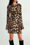 Backless Leopard Long Sleeve Mini Dress - Trendsi - Flyclothing LLC