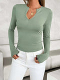 Notched Long Sleeve T-Shirt - Trendsi - Flyclothing LLC