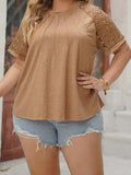 Plus Size Lace Round Neck Short Sleeve T-Shirt - Trendsi - Flyclothing LLC