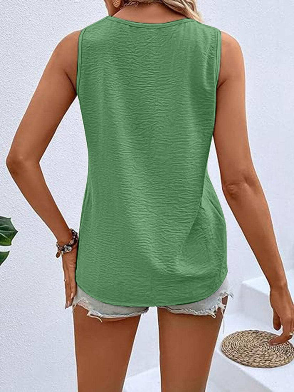Full Size Decorative Button V-Neck Tank - Trendsi - Flyclothing LLC