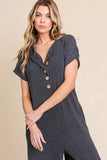 BOMBOM Rib Knit Jumpsuit with Button Detail - Trendsi - Flyclothing LLC