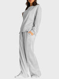 Round Neck Long Sleeve Top and Slit Pants Set - Trendsi - Flyclothing LLC