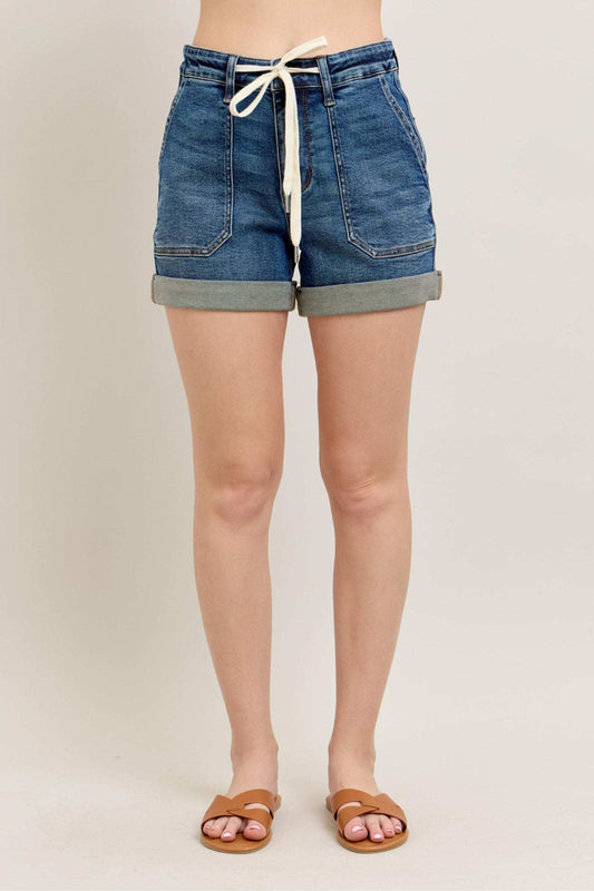 Judy Blue Full Size High Rise Cuff Denim Shorts Plus Size - Trendsi - Flyclothing LLC