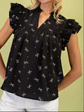 Notched Ruffled Cap Sleeve Blouse - Trendsi - Flyclothing LLC