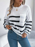 Striped Round Neck Long Sleeve Sweater - Trendsi - Flyclothing LLC