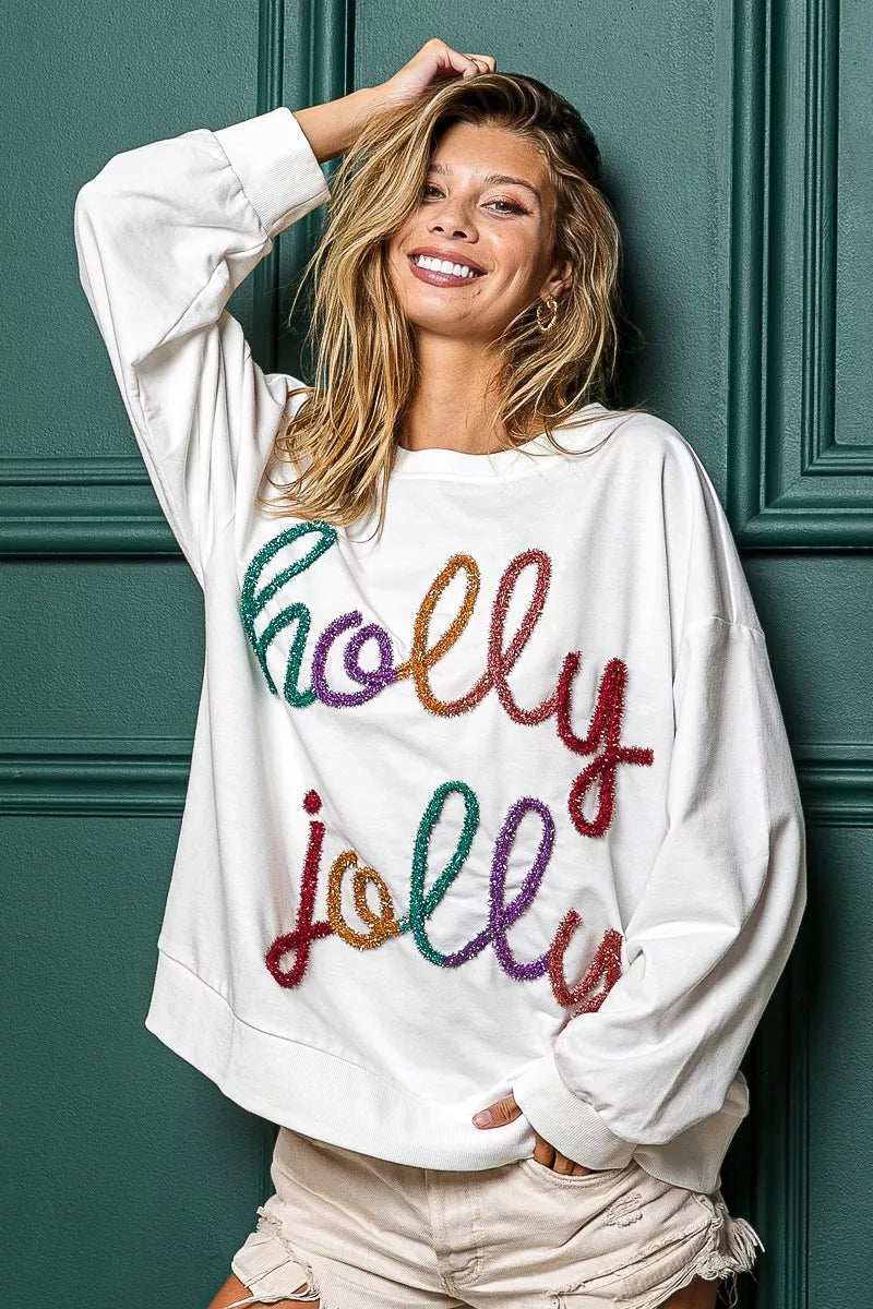 BiBi Holly Jolly Christmas French Terry Sweatshirt - Trendsi - Flyclothing LLC