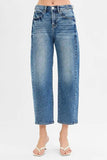 RISEN High Rise Crop Length Barrel Adjustable Waist Band Jeans - Trendsi - Flyclothing LLC