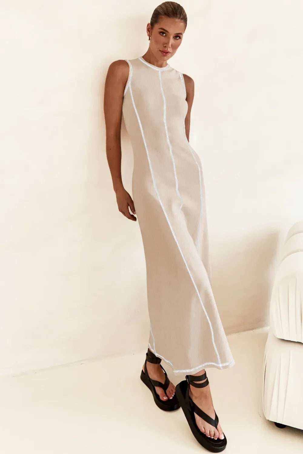 Contrast Stitching Maxi Tank Dress - Trendsi - Flyclothing LLC