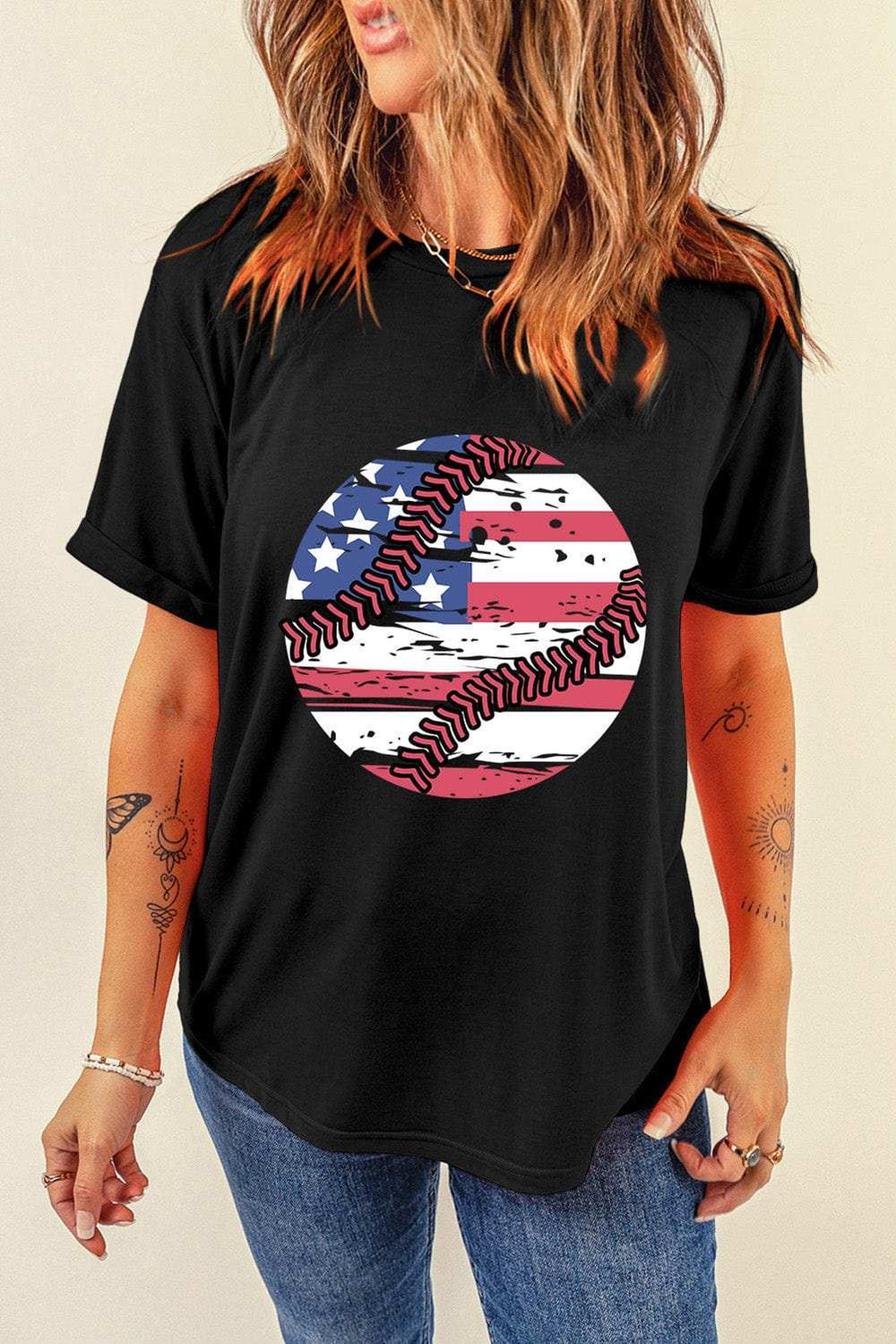 US Flag Round Neck Short Sleeve T-Shirt - Trendsi - Flyclothing LLC