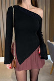 Asymmetric Hem Single Shoulder Sweater - Trendsi - Flyclothing LLC