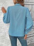 Full Size Swiss Dot Collared Neck Long Sleeve Shirt - Trendsi - Flyclothing LLC