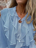 Ruffled Tie Front Flounce Sleeve Blouse - Trendsi - Flyclothing LLC