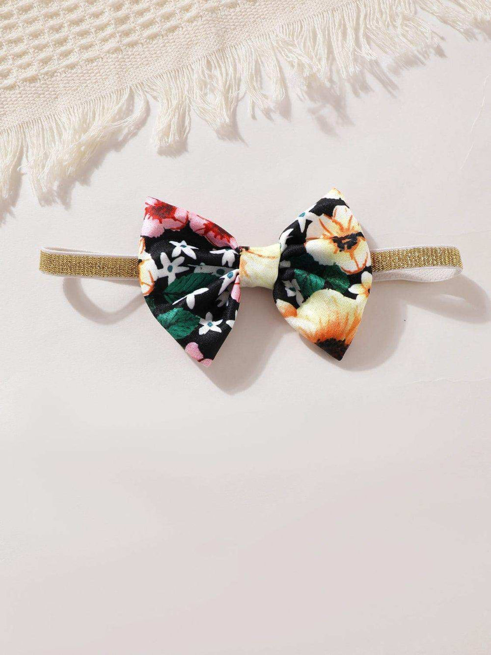 Children's Ruffled Bow Contrast Floral Dress with Headband - Trendsi - Flyclothing LLC