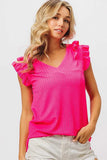 BiBi Layered Ruffles Armhole V-neck Rib Textured Top - Trendsi - Flyclothing LLC
