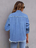 Pocketed Collared Neck Long Sleeve Denim Shirt - Trendsi - Flyclothing LLC