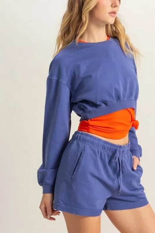 HYFVE Crew Neck Long Sleeve Crop Sweatshirt - Trendsi - Flyclothing LLC