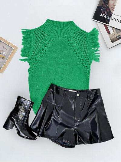 Lovelet Fringe Mock Neck Sweater Vest - Trendsi - Flyclothing LLC