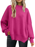 Slit Round Neck Dropped Shoulder Sweater - Trendsi - Flyclothing LLC