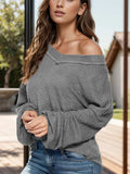 Dropped Shoulder Long Sleeve Knit Top - Trendsi - Flyclothing LLC
