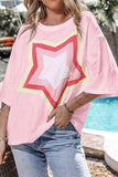 Color Block Star Patched Oversized T-Shirt - Trendsi - Flyclothing LLC