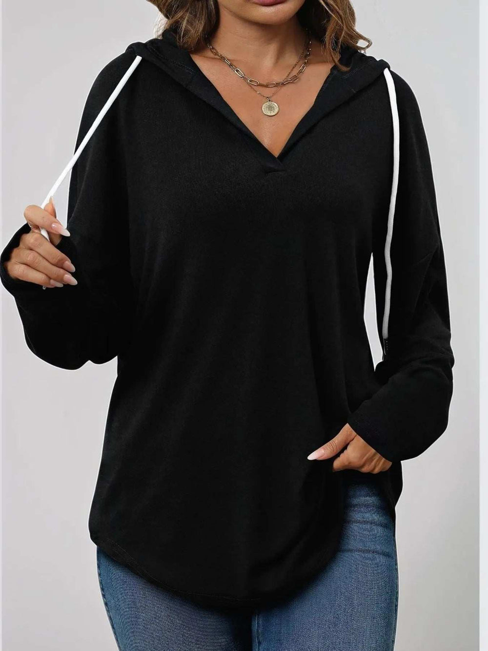 Full Size Drawstring Long Sleeve Hoodie Plus Size - Trendsi - Flyclothing LLC
