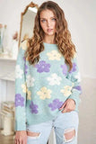 ADORA Full Size Floral Popped 2-Tone Sweater Top Plus Size - Trendsi - Flyclothing LLC