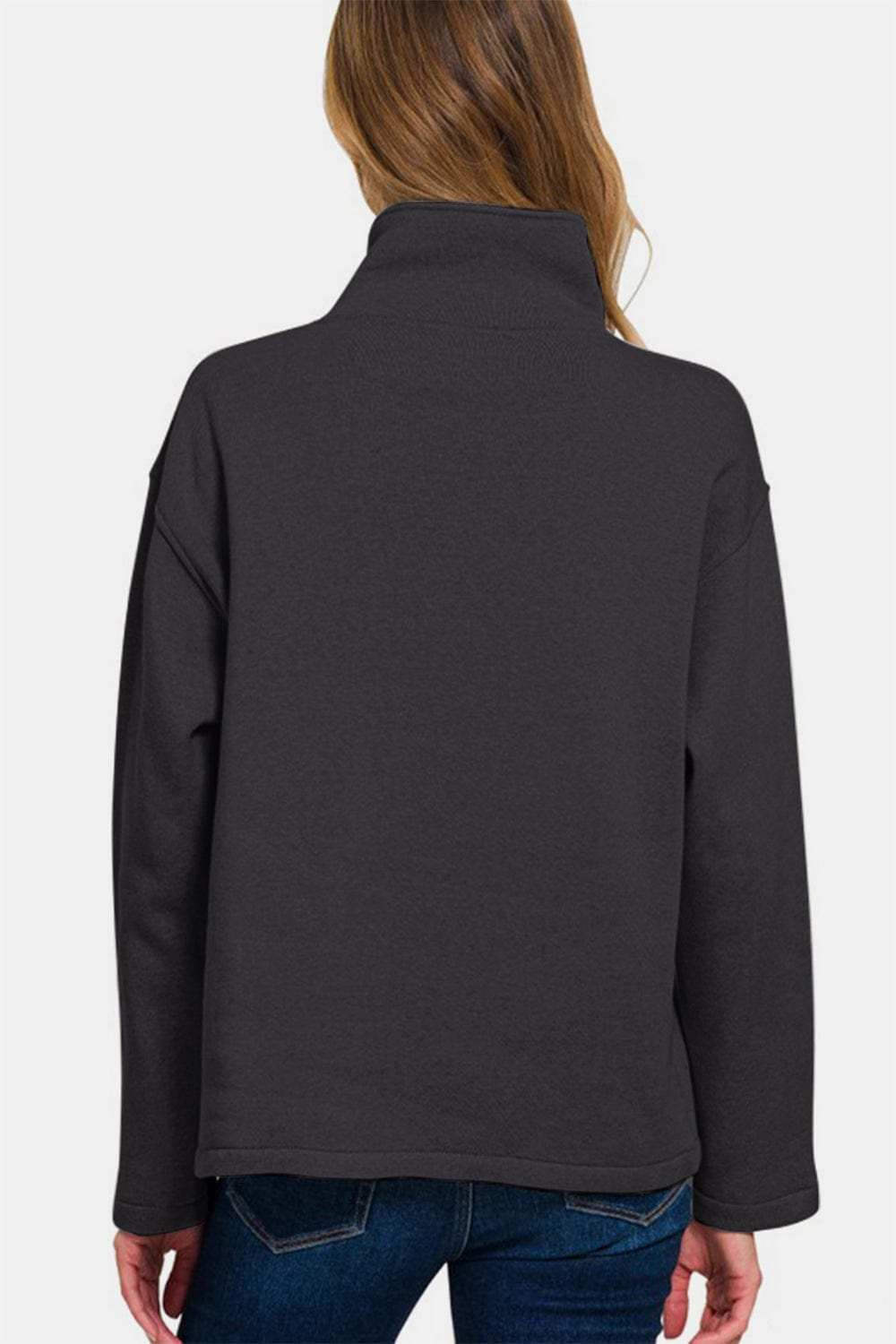Zenana Turtleneck Half Snap Fleece Sweatshirt - Trendsi - Flyclothing LLC