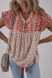 Printed Floral Embroidery Tie Neck Blouse - Trendsi - Flyclothing LLC
